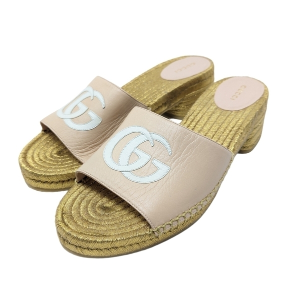 NEW Gucci GG Espadrille Slide Sandals Pink & Gold Size EU 40 - Picture 5 of 12
